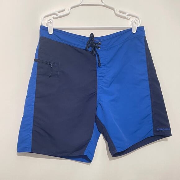 Patagonia Swim Trunks Mens 36 Blue Gray 100% Nylon Zipper Pocket Wavefarer UPF - Picture 12 of 12